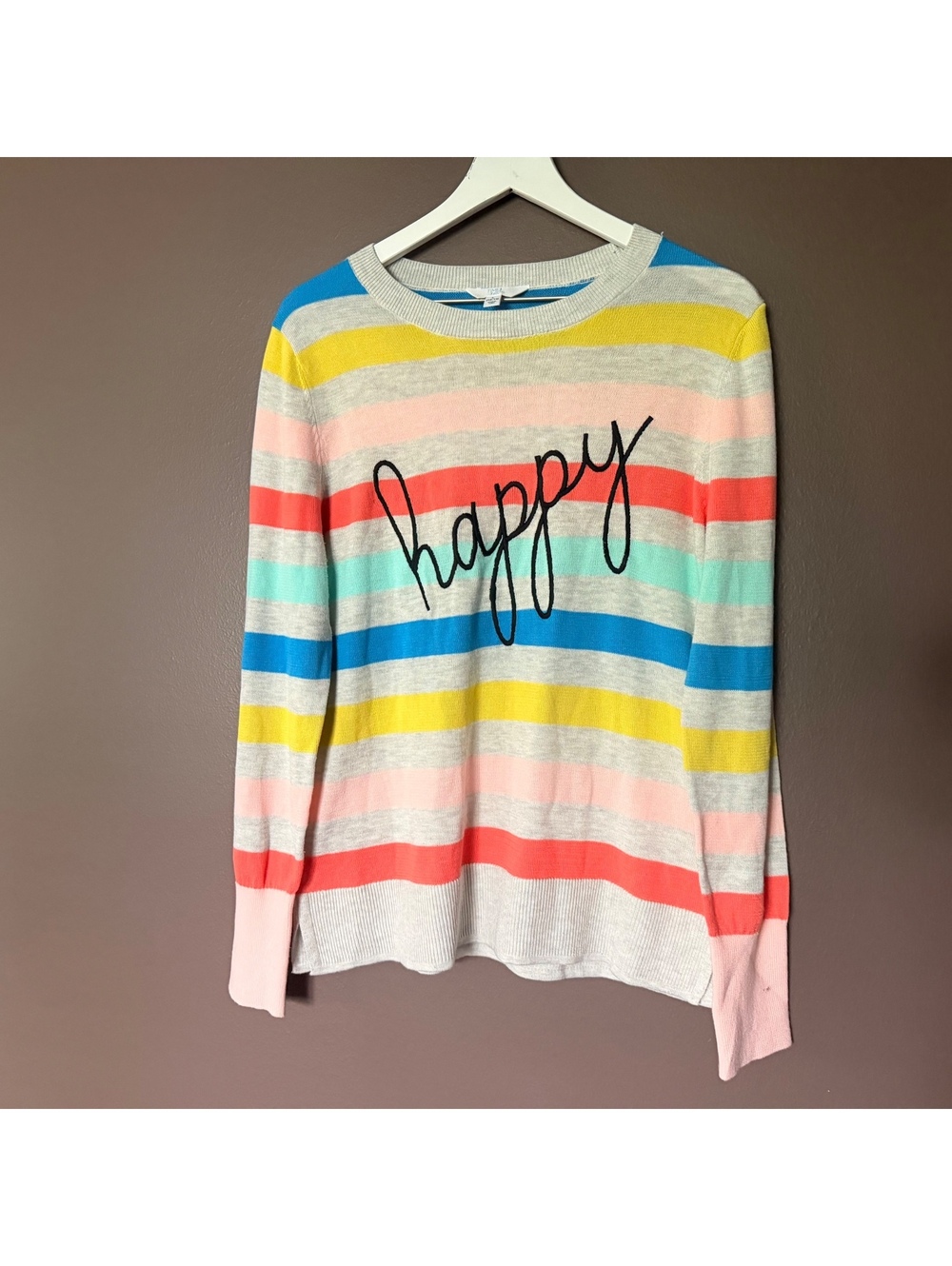 Time and Tru Happy Rainbow Striped Lightweight Sweater L 12-14